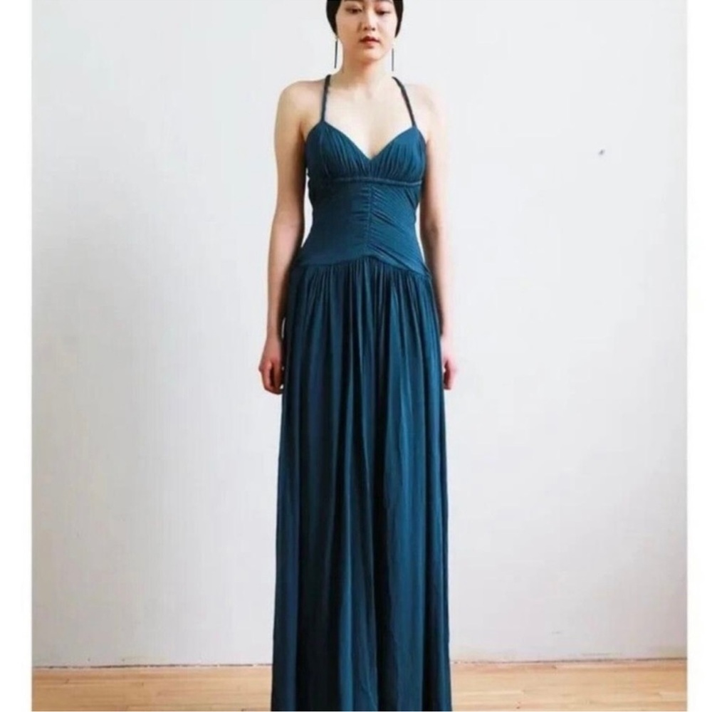 BCBGMaxAzria Teal Halter Maxi Dress